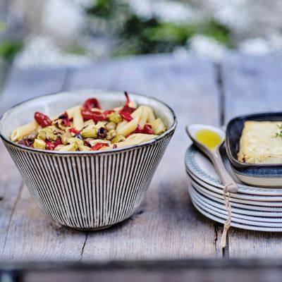 Pasta with Roasted Vegetables and Feta