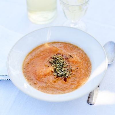 Melon Gazpacho with Minute Pesto