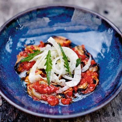 Salade de fenouil, grosses moules & poivrons del Piquillo