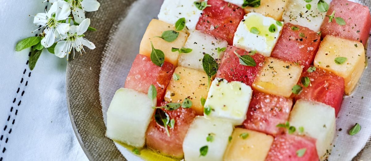 Damier de pastèque, melon, concombre & feta