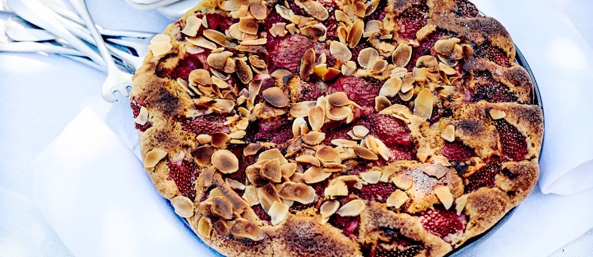 Moelleux huile d'olive, fraise & grenade