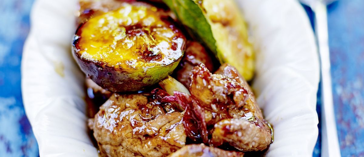 Filet mignon caramélisé et figues rôties