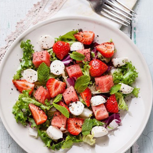 Salad with Watermelon, Tomatoes & Strawberries